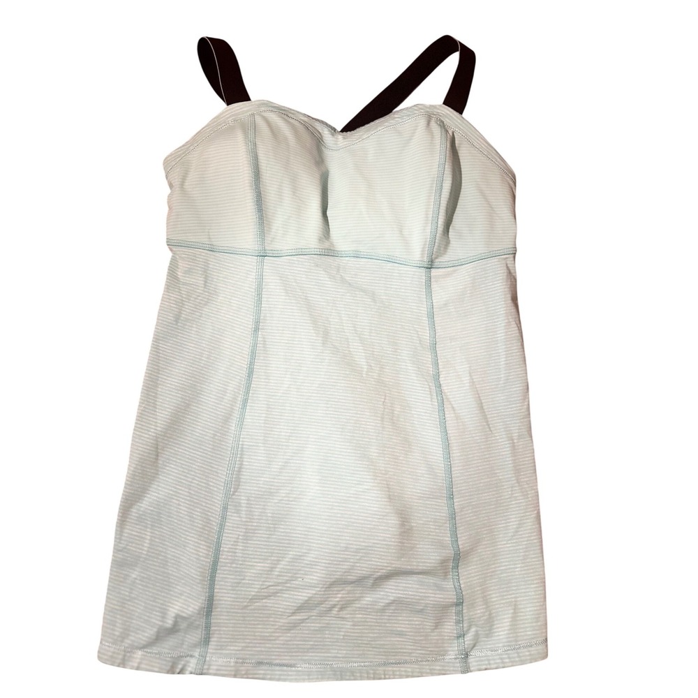 Lululemon White and Teal Pinstripe Tank